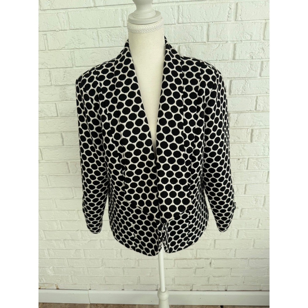 Roz & Ali Blazer Women XL Black White Excellent Polka Dot Open Front Knit Jacket
